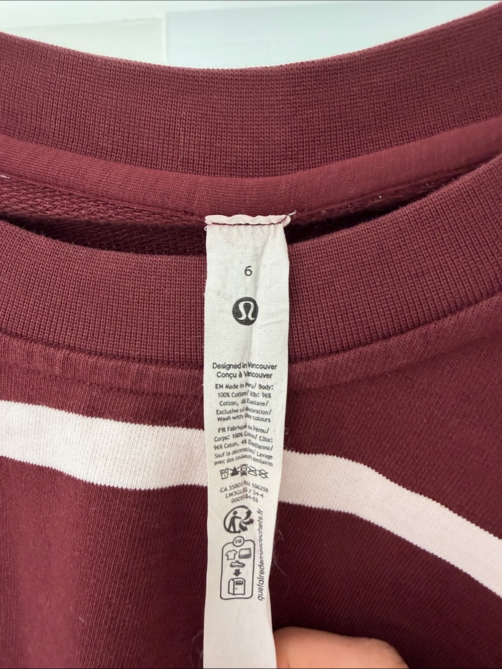 lululemon athletica Maroon and White Striped Sweatshirt